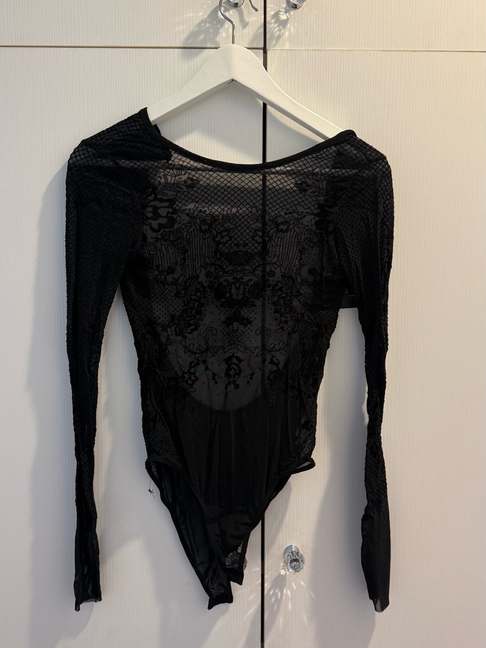 Zara Black Long-Sleeve Lace Mesh Bodysuit